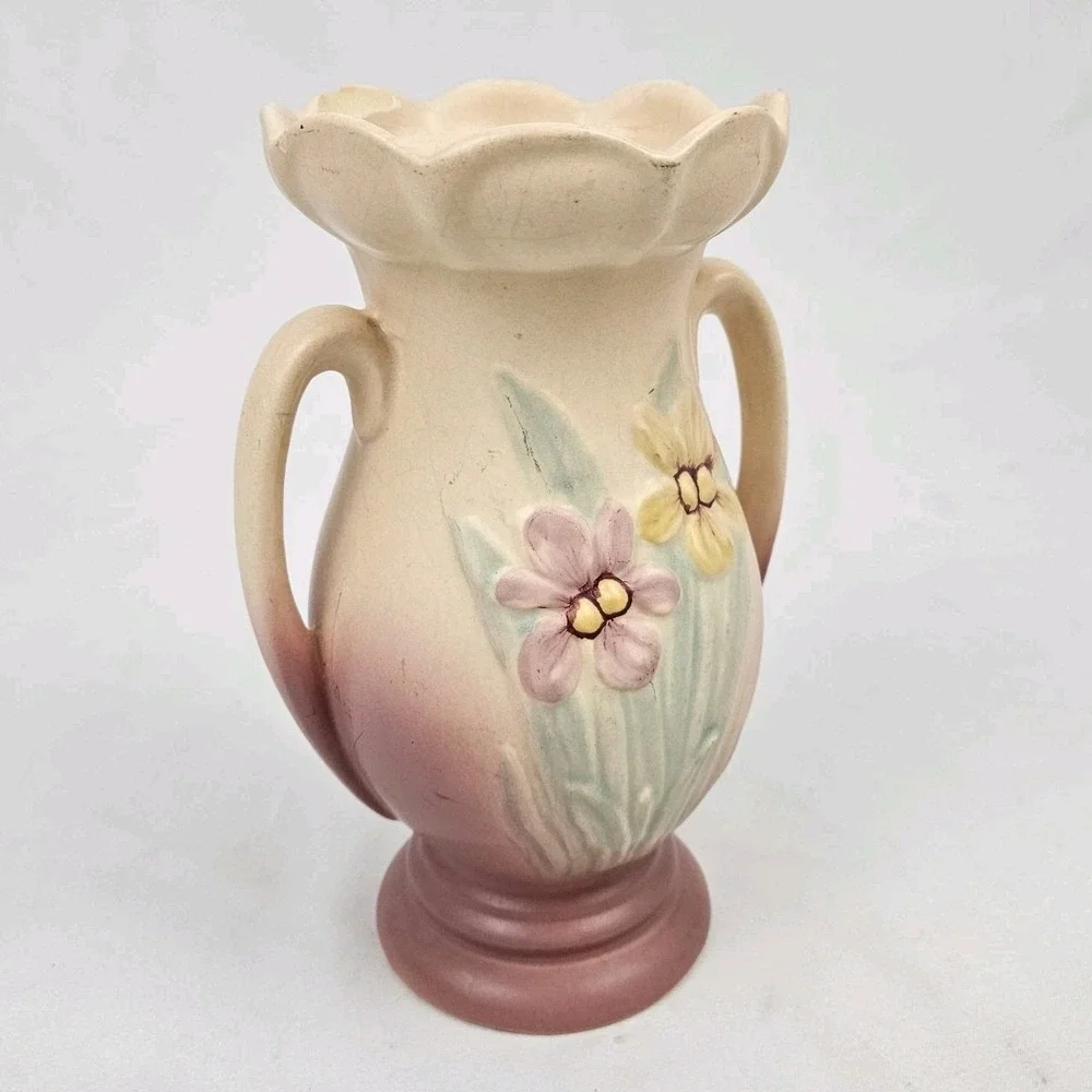 Hull Pottery Vase Iris 407-7 Double Handle Vintage Victorian Art Nouveau 1940's